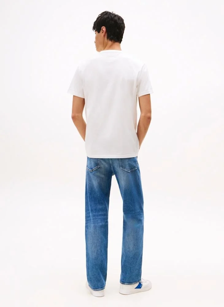 تومي جينز تيشيرت بياقة دائرية وتطريز شعار خطي